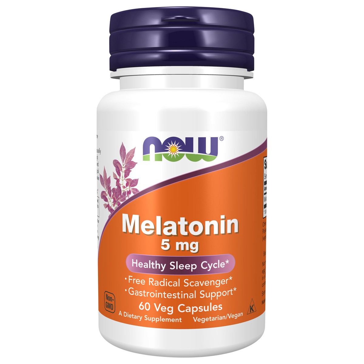 slide 1 of 4, NOW Melatonin 5 mg - 60 Veg Capsules, 60 ct