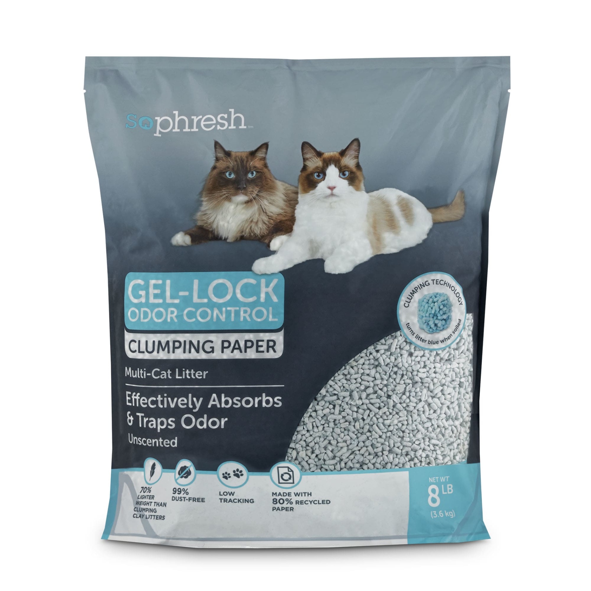 slide 1 of 1, So Phresh Gel-Lock Odor Control Clumping Paper Multi-Cat Litter, 8 lb