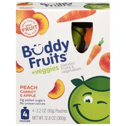 Buddy Fruits +Veggies Peach Carrot & Apple Blended Fruits & Vegetables 4 - 3.2 oz Pouches