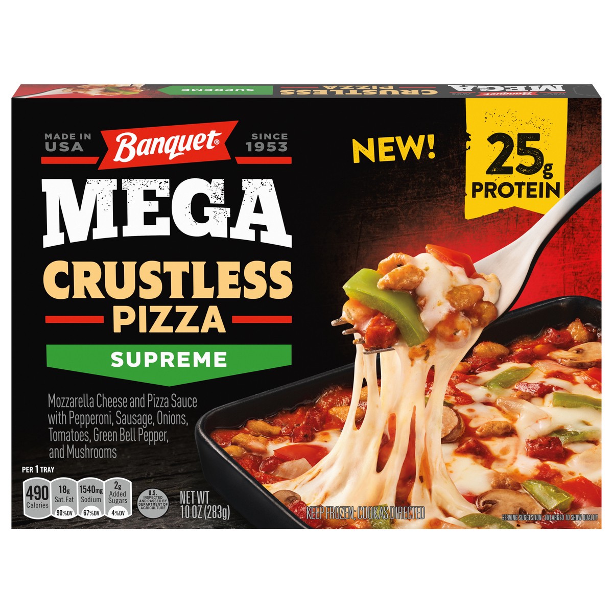 slide 1 of 5, Banquet MEGA Crustless Pizza Supreme, 10 oz