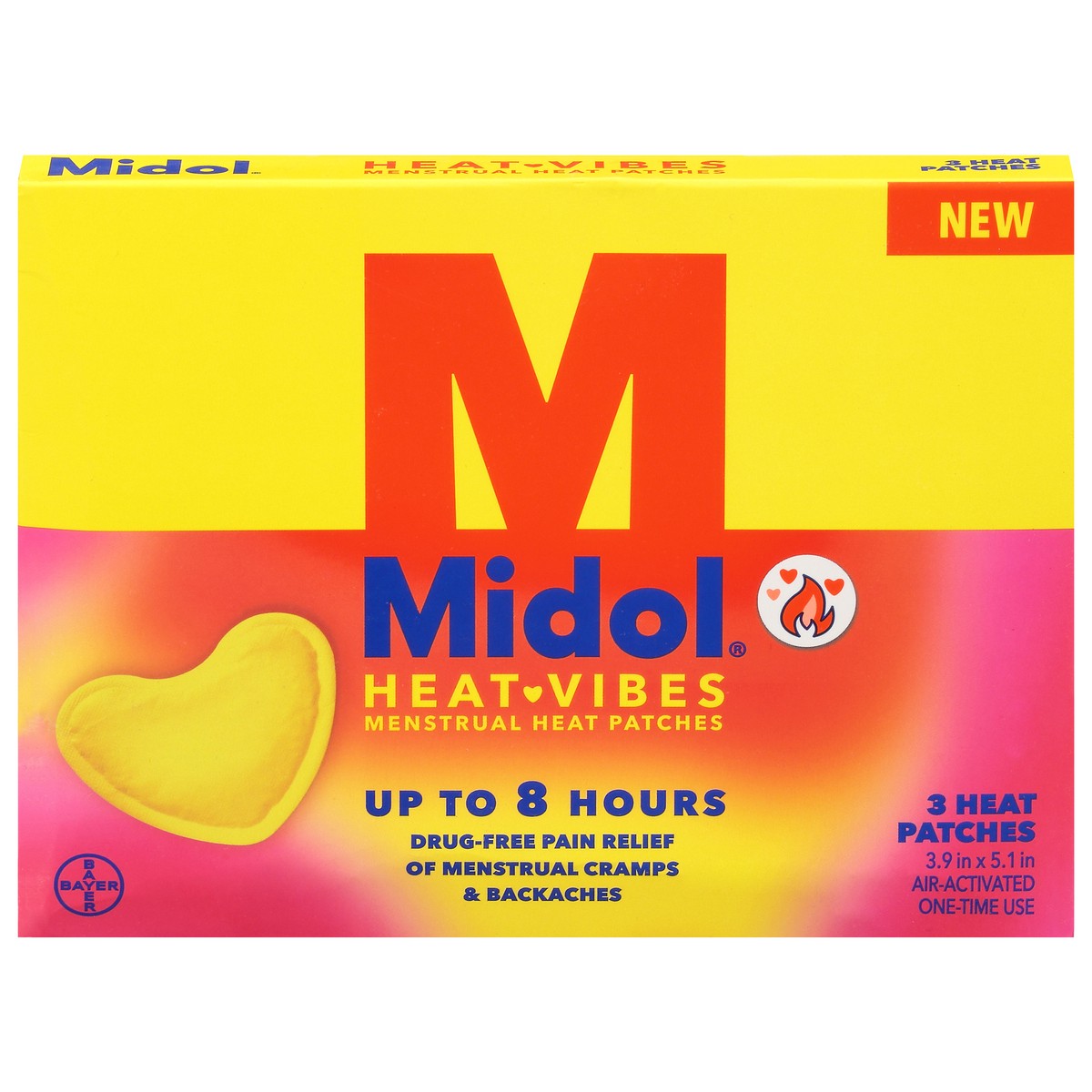 slide 1 of 9, Midol Heat-Vibes Menstrual Heat Patches 3 ea, 3 ct