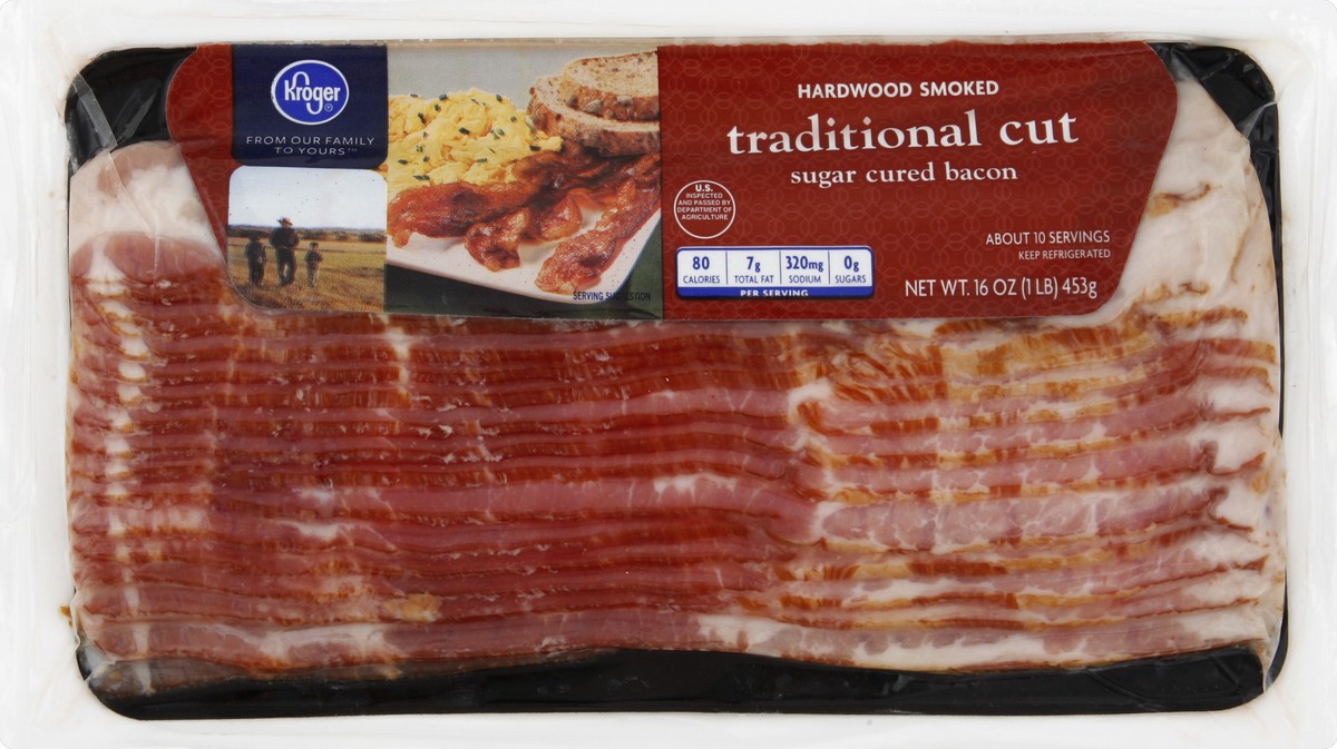 slide 1 of 5, Kroger Naturally Hardwood Smoked Bacon, 16 oz