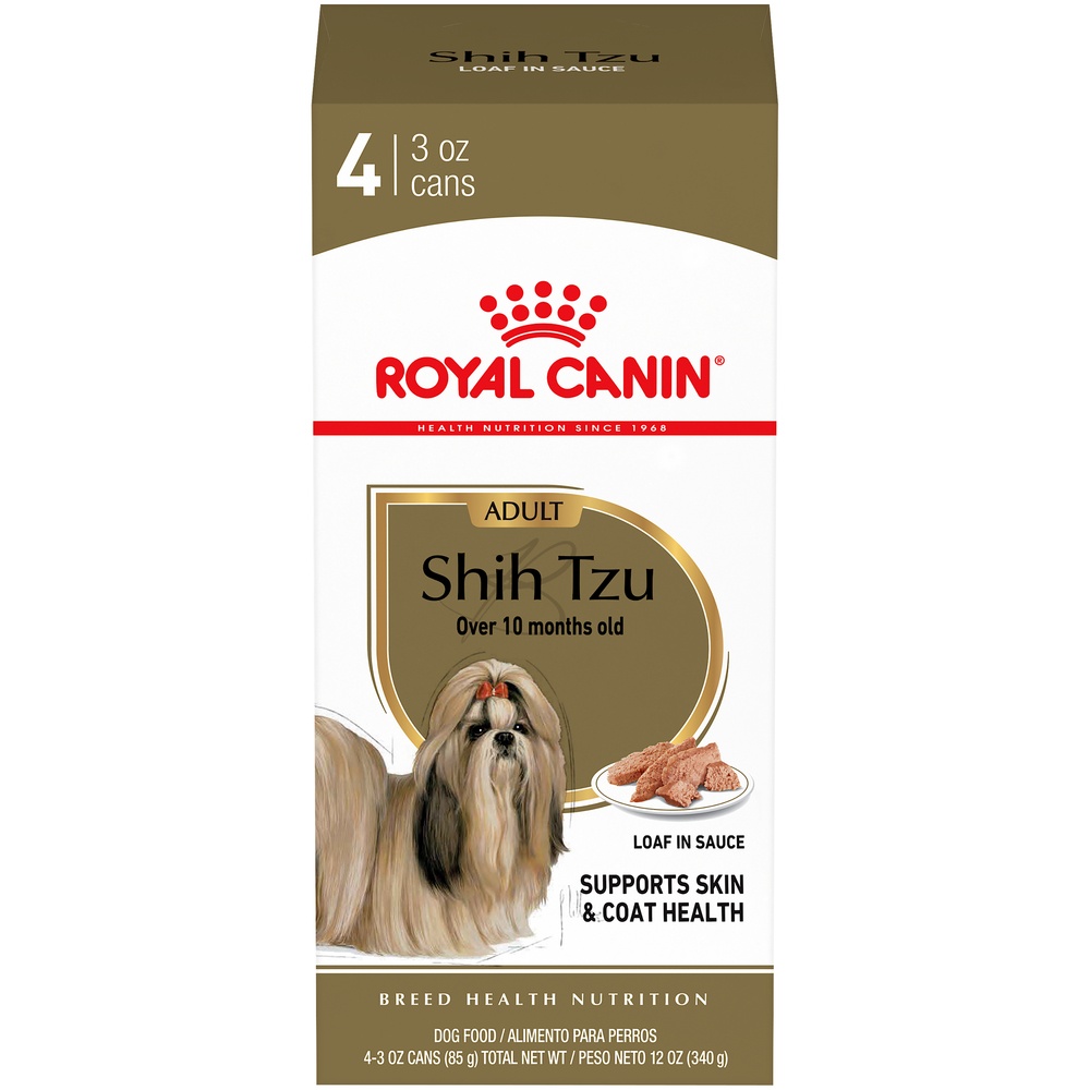slide 1 of 9, Royal Canin Breed Health Nutrition Shih Tzu Loaf In Sauce Food for Dogs, 4 ct; 3 oz