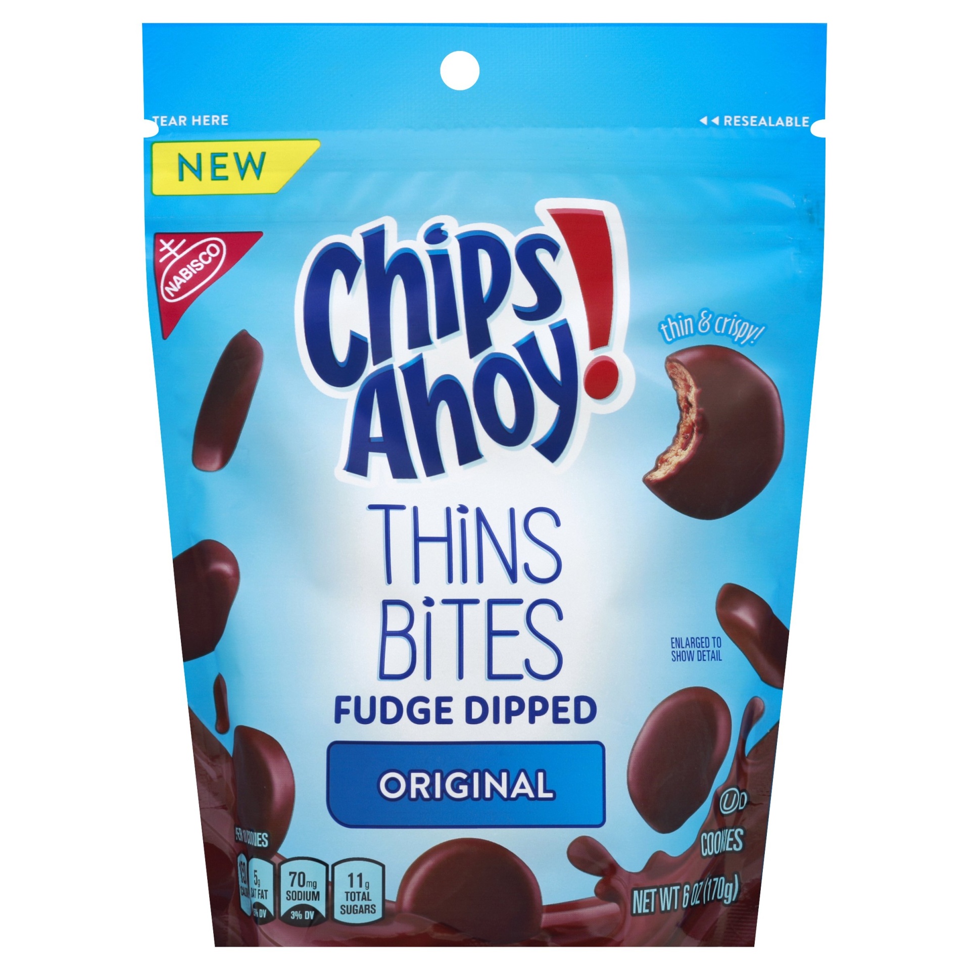 slide 1 of 9, Chips Ahoy! Original Fudge Dipped Thin Bites, 6 oz