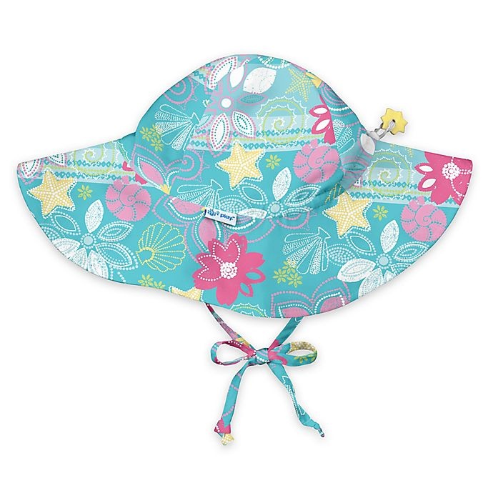 slide 1 of 4, Green Sprouts i play. Toddler Shellflower Brim Sun Hat - Aqua, 1 ct