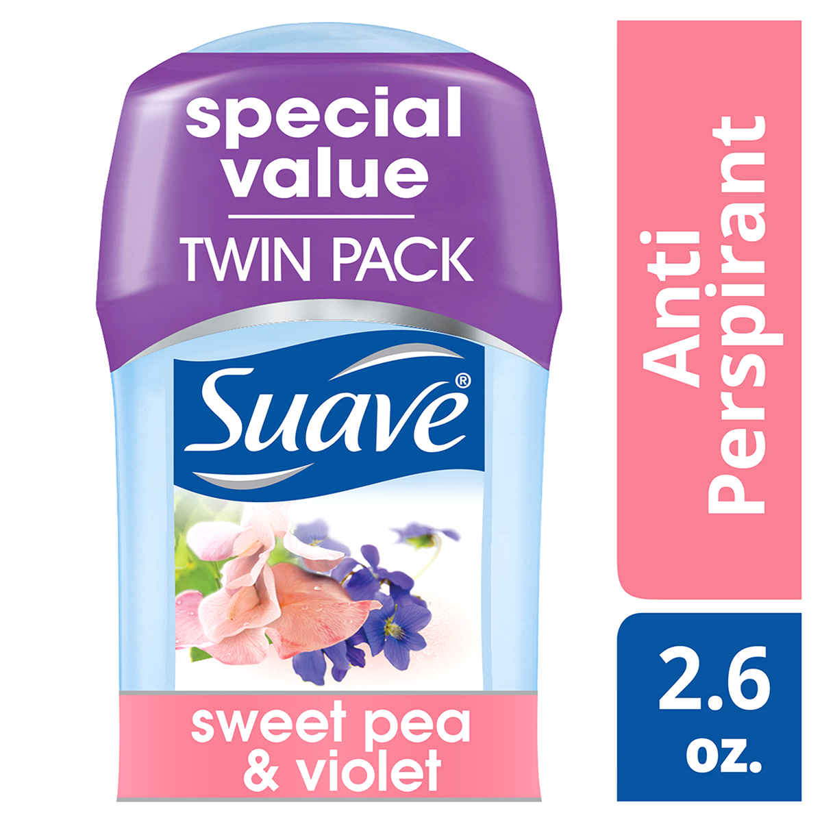 slide 18 of 39, Suave Deodorant Antiperspirant Deodorant Stick Sweet Pea Violet, 2.6 oz, 2 Count, 2.6 oz