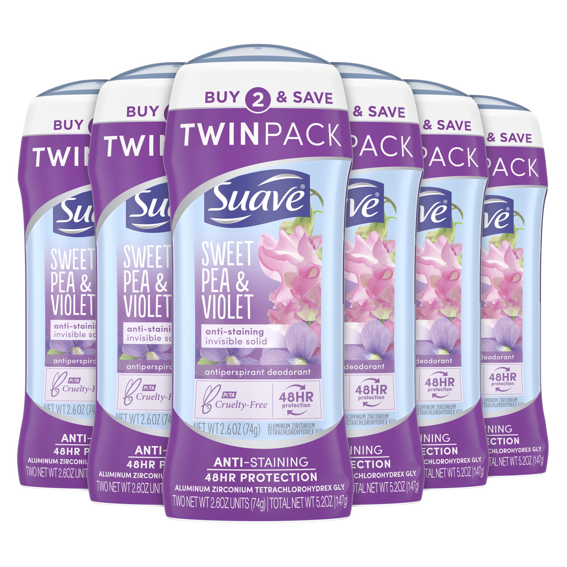 slide 1 of 39, Suave Deodorant Antiperspirant Deodorant Stick Sweet Pea Violet, 2.6 oz, 2 Count, 2.6 oz