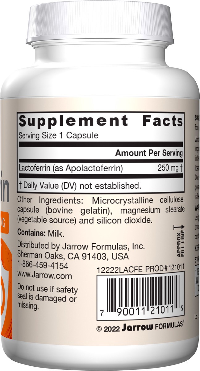 slide 3 of 4, Jarrow Formulas Lactoferrin Supplements 250 mg - Immune-Supporting Glycoprotein for Healthy Immune System Support & Iron Absorption - Freeze Dried, Gluten Free, Non-GMO - 60 Capsules (Servings), 60 ct