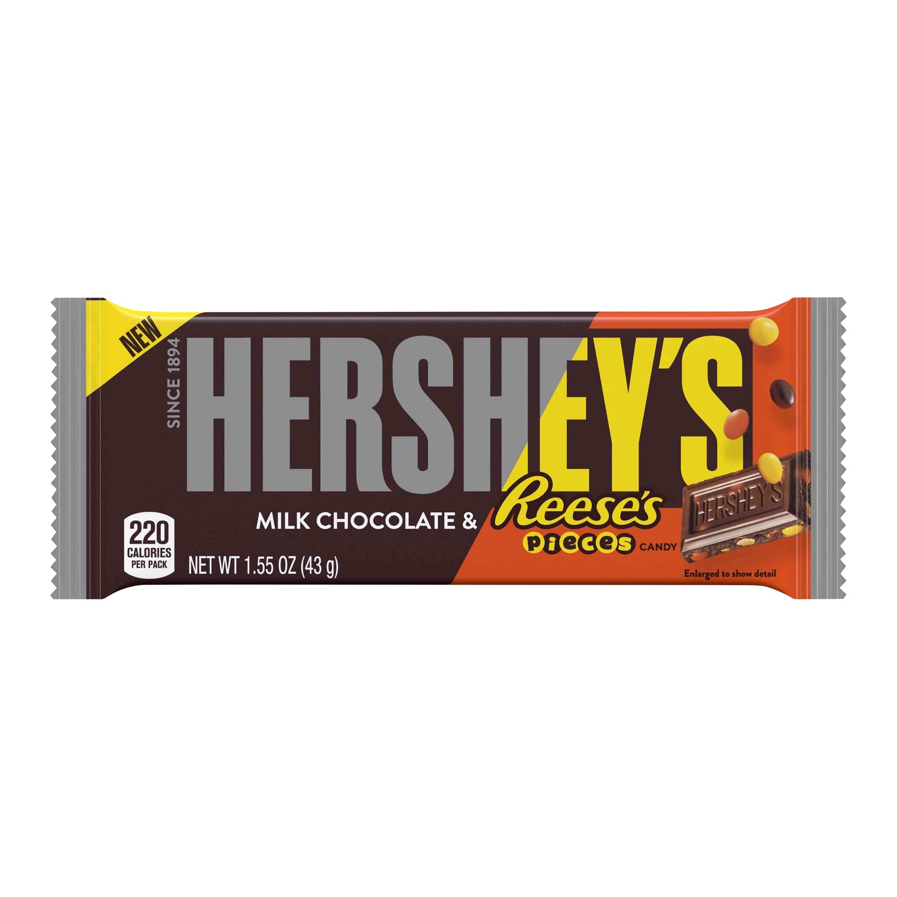 slide 1 of 5, Hershey's Milk Chocolate & Reese's Pieces Candy Bar, 1.55 oz