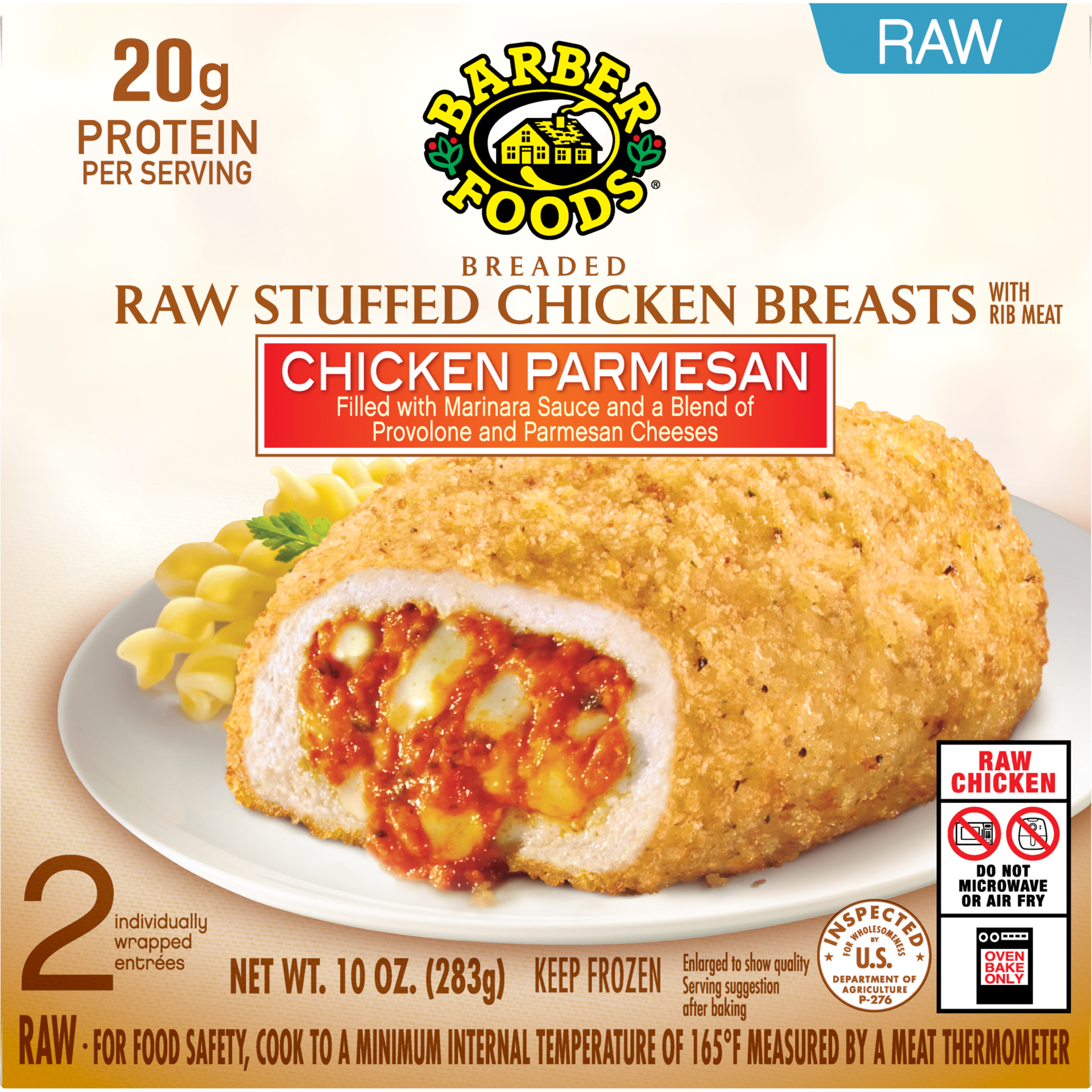 slide 1 of 8, Barber Foods Stuffed Chicken Breasts Chicken Parmesan, 2 Count, 283.50 g