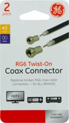 GENERAL ELECTRIC Rg6 Twist On Coax Connector, 2 Pack