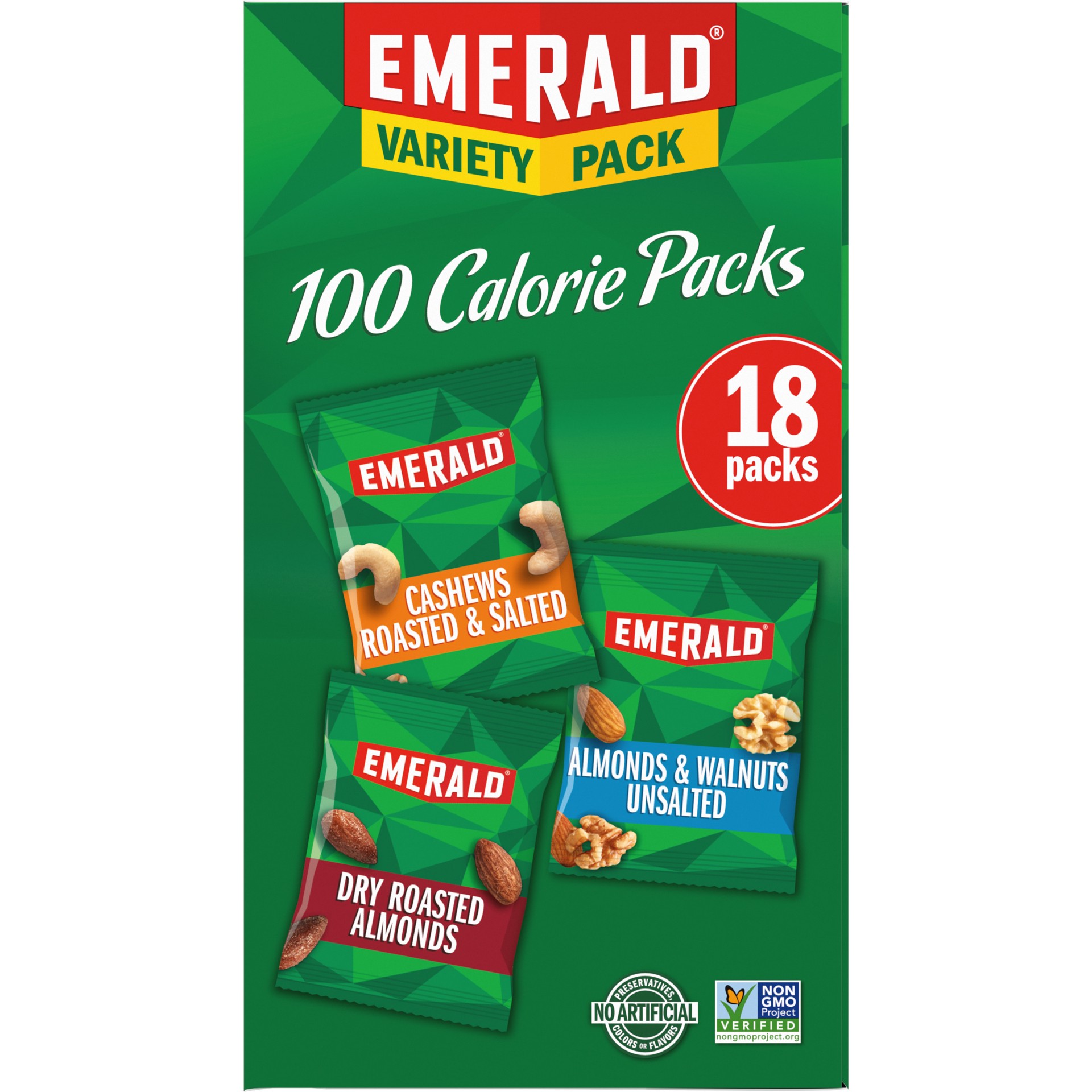 slide 5 of 5, Emerald Nuts, 100 Calorie Variety Pack, Snack Packs 18 Ct, 18 ct