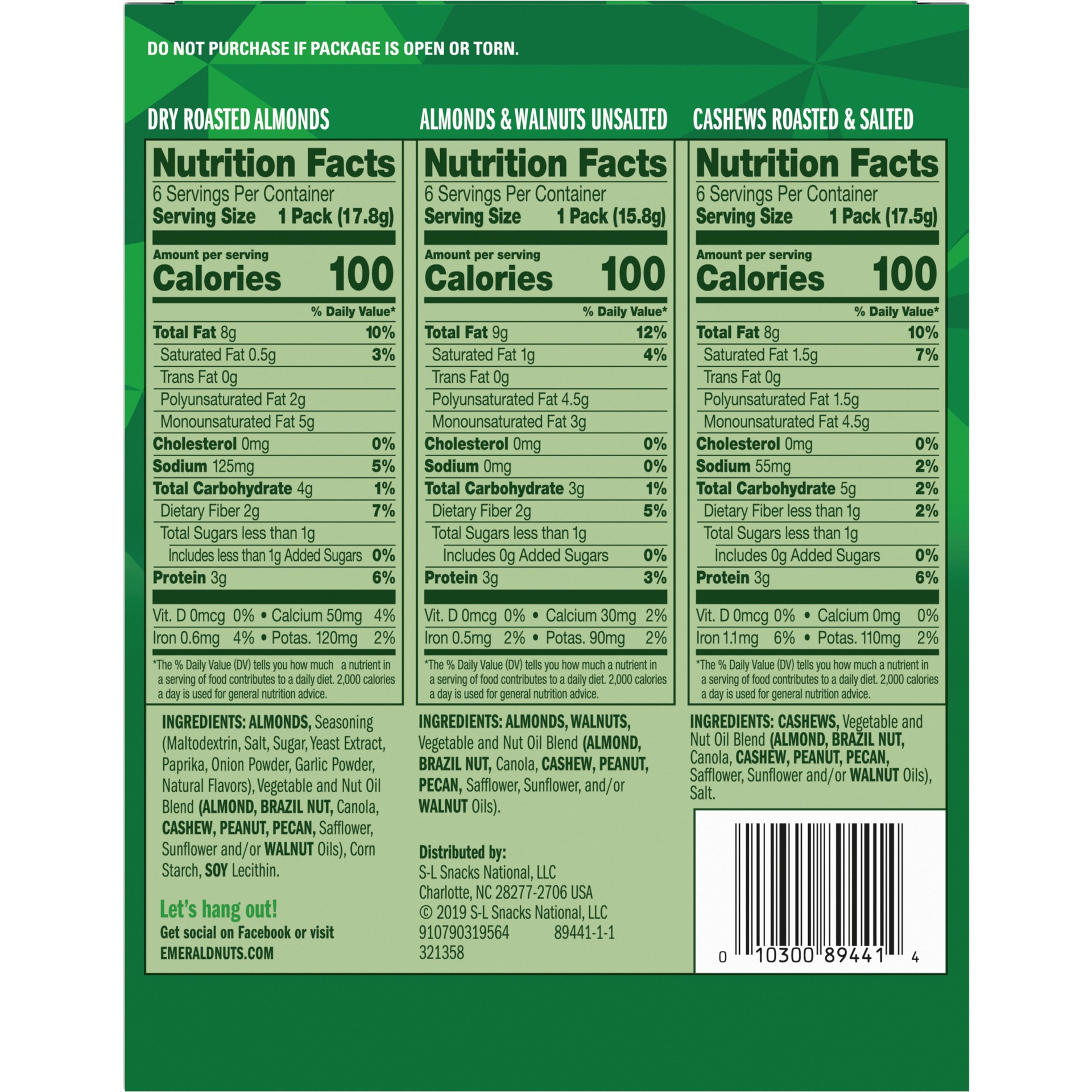 slide 2 of 5, Emerald Nuts, 100 Calorie Variety Pack, Snack Packs 18 Ct, 18 ct