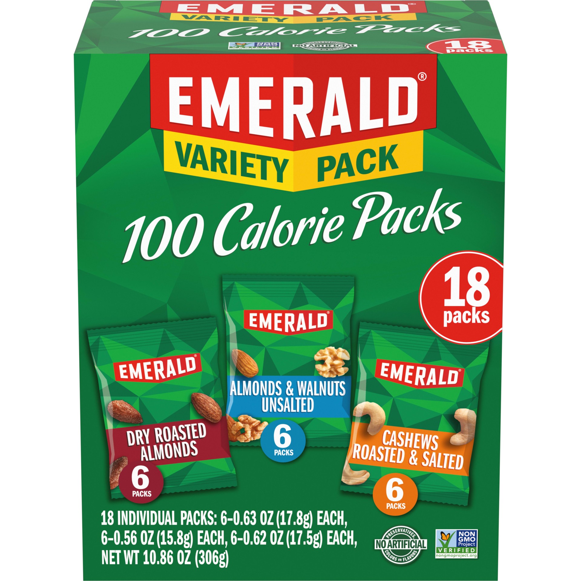 slide 1 of 5, Emerald Nuts, 100 Calorie Variety Pack, Snack Packs 18 Ct, 18 ct