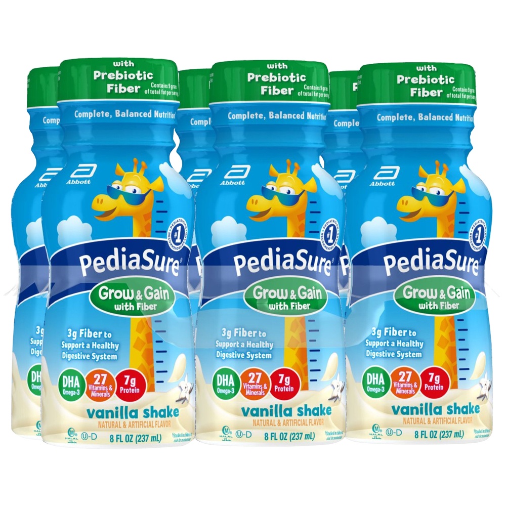 slide 2 of 8, PediaSure Grow & Gain with Fiber Kids Ready-to-Drink Nutritional Shake, Vanilla, 6 ct; 8 fl oz