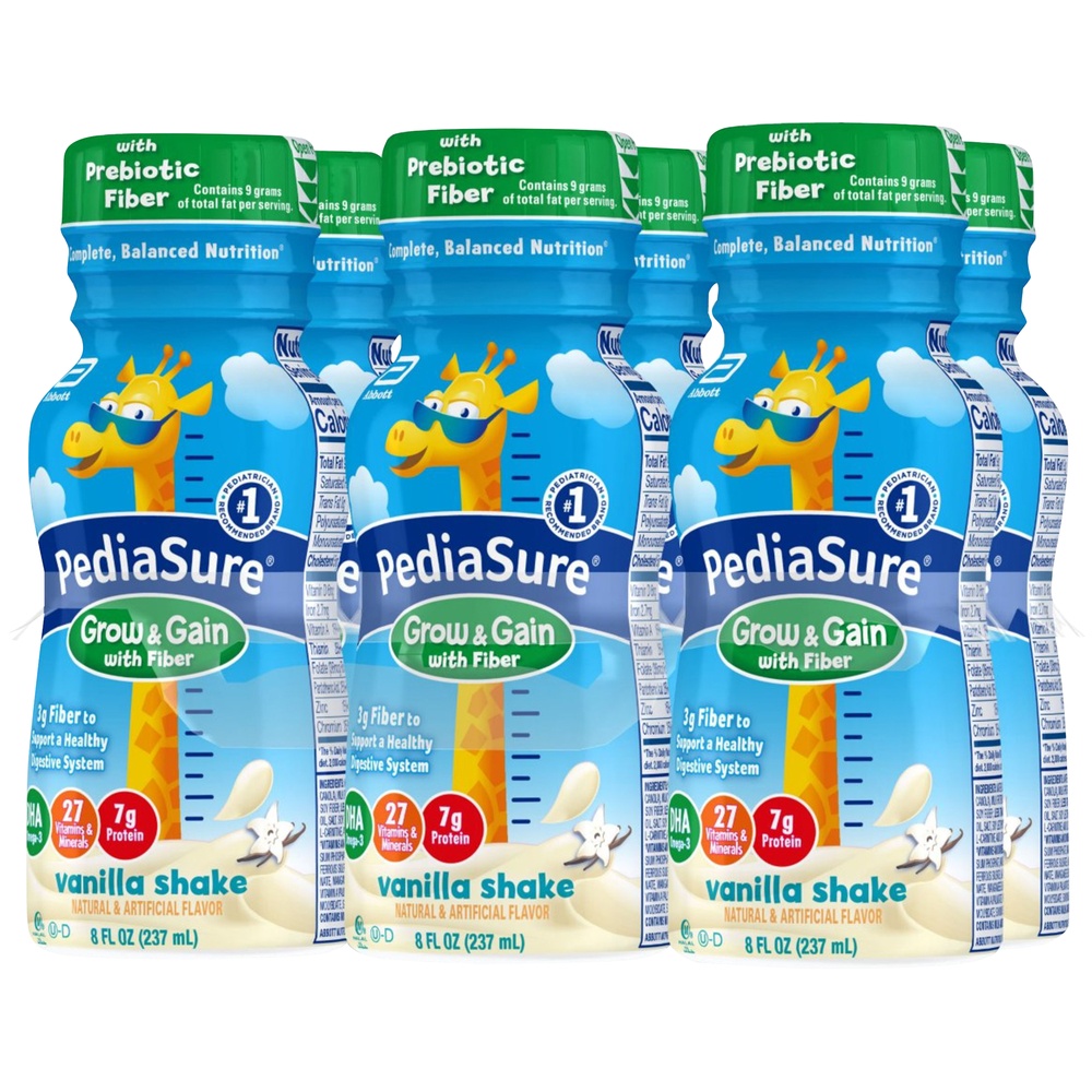 slide 3 of 8, PediaSure Grow & Gain with Fiber Kids Ready-to-Drink Nutritional Shake, Vanilla, 6 ct; 8 fl oz