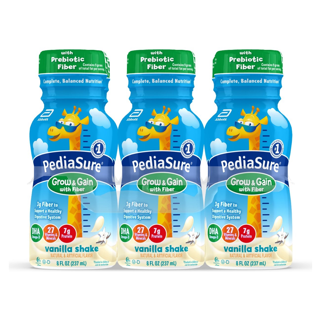 slide 1 of 8, PediaSure Grow & Gain with Fiber Kids Ready-to-Drink Nutritional Shake, Vanilla, 6 ct; 8 fl oz