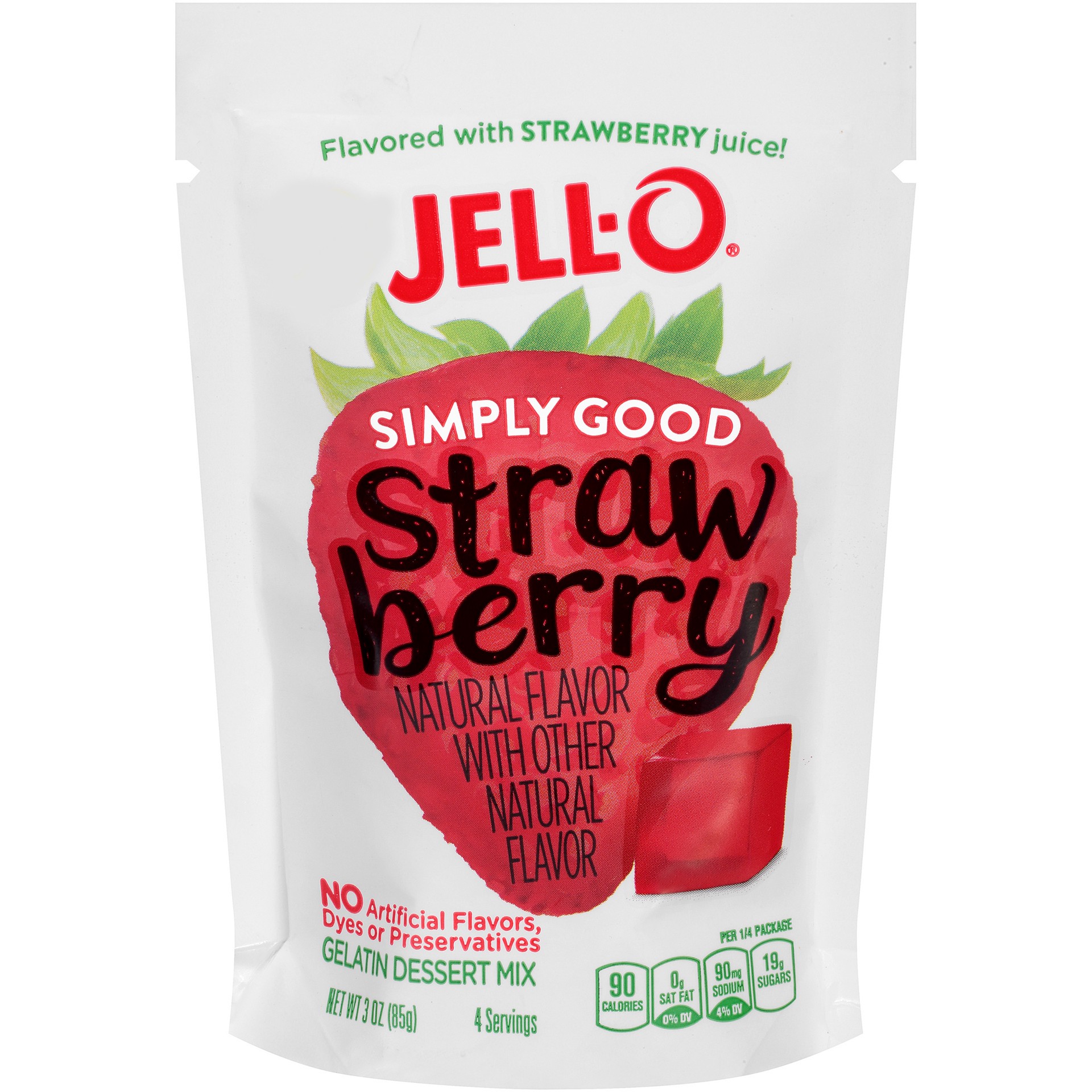 slide 1 of 5, JELL-O Simply Good Strawberry Gelatin Mix 3 oz Pouch, 3 oz