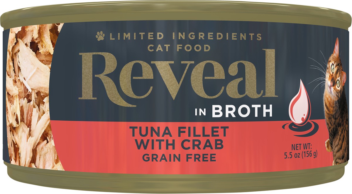 slide 7 of 11, Reveal Natural Wet Cat Food Tuna Fillet with Crab in Broth 5.5 oz Can, 5.50 oz