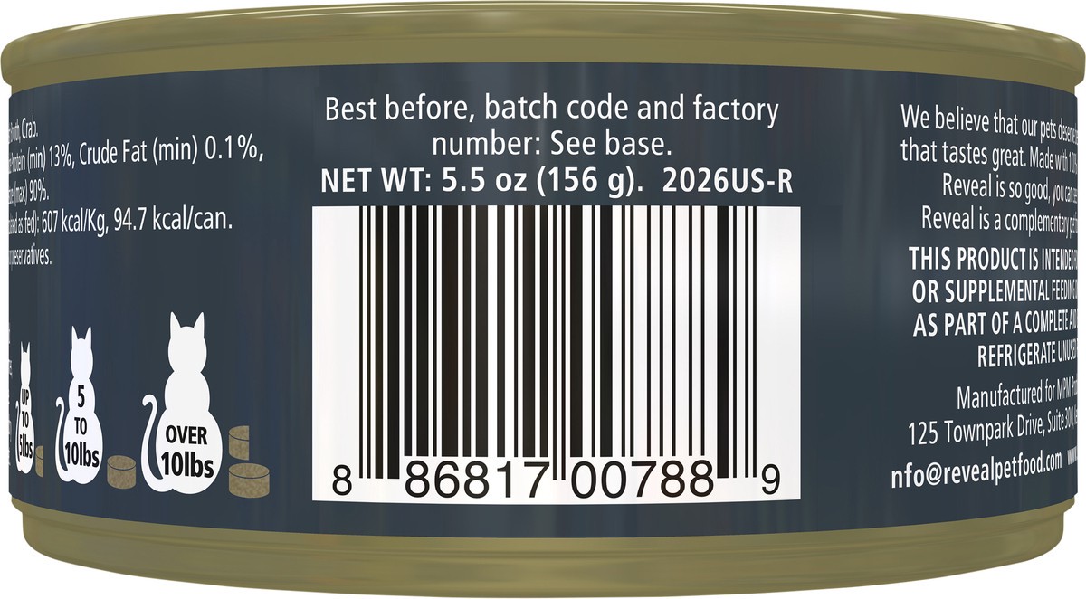 slide 5 of 11, Reveal Natural Wet Cat Food Tuna Fillet with Crab in Broth 5.5 oz Can, 5.50 oz