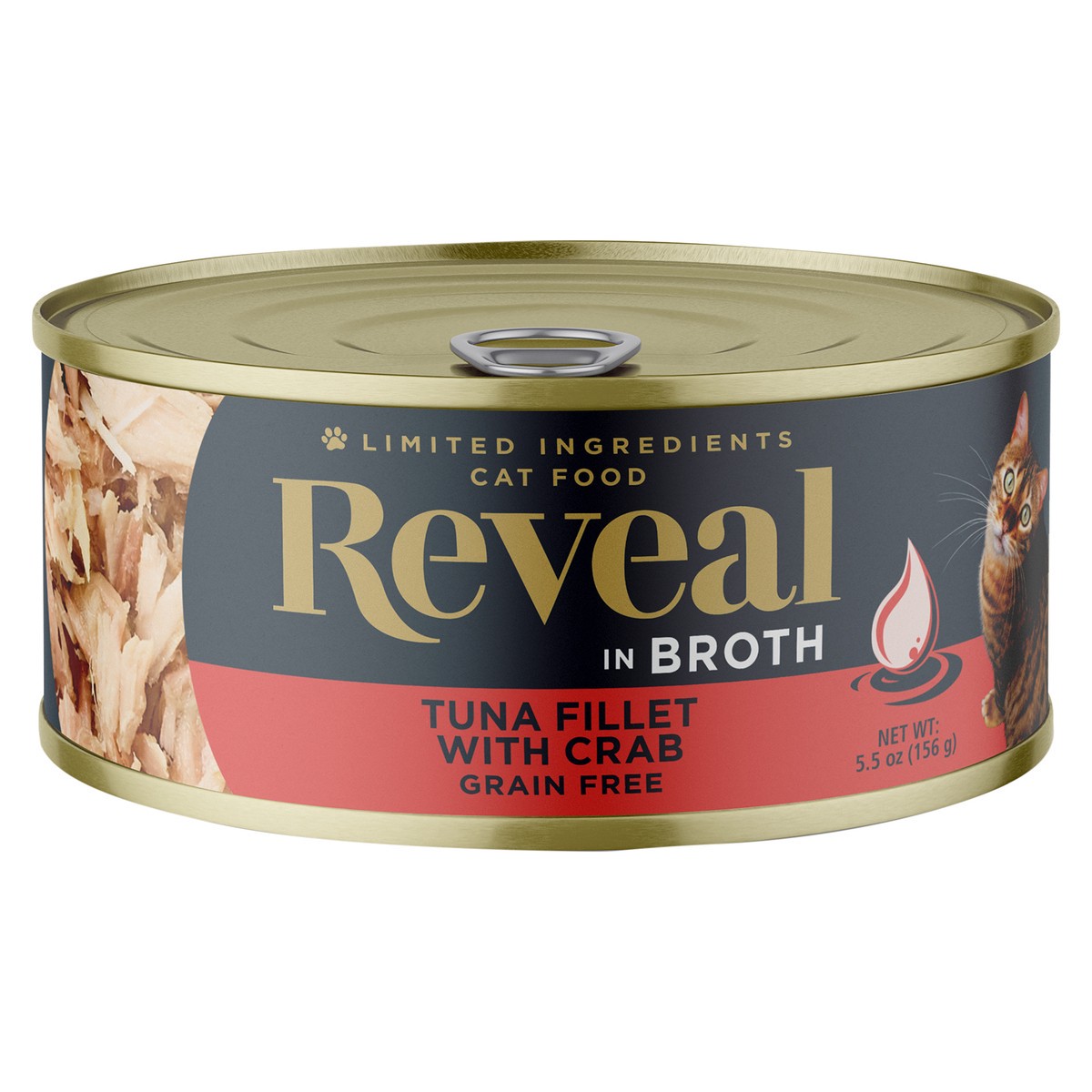 slide 10 of 11, Reveal Natural Wet Cat Food Tuna Fillet with Crab in Broth 5.5 oz Can, 5.50 oz