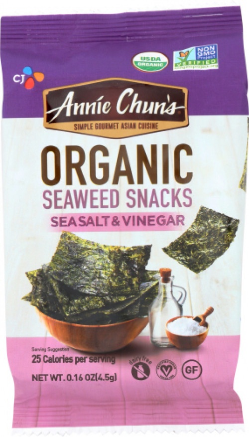 slide 1 of 1, Annie Chun's Organic Sea Salt And Vinegar Seaweed Snacks, 0.16 oz