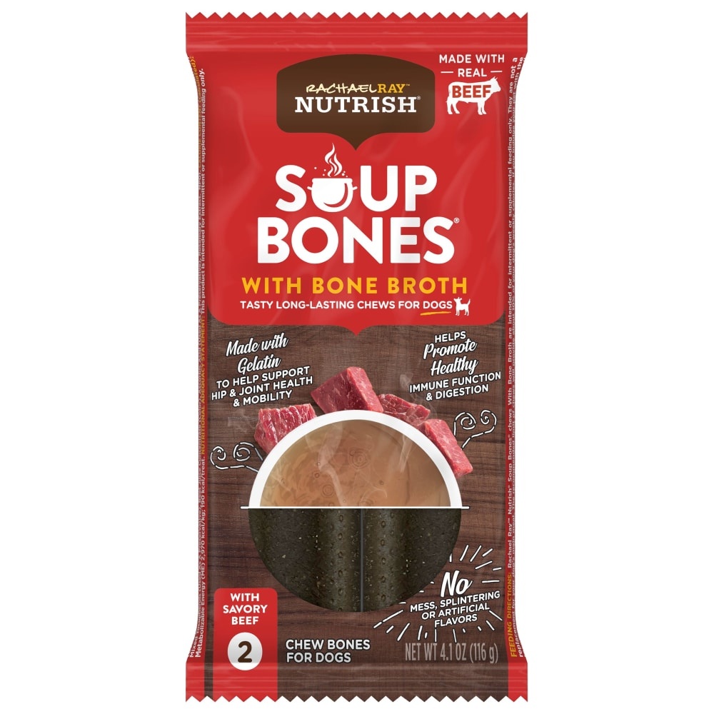 slide 1 of 1, Rachael Ray Nutrish Soup Bones Savory Beef Chew Bones for Dogs 2 ea, 2 ct