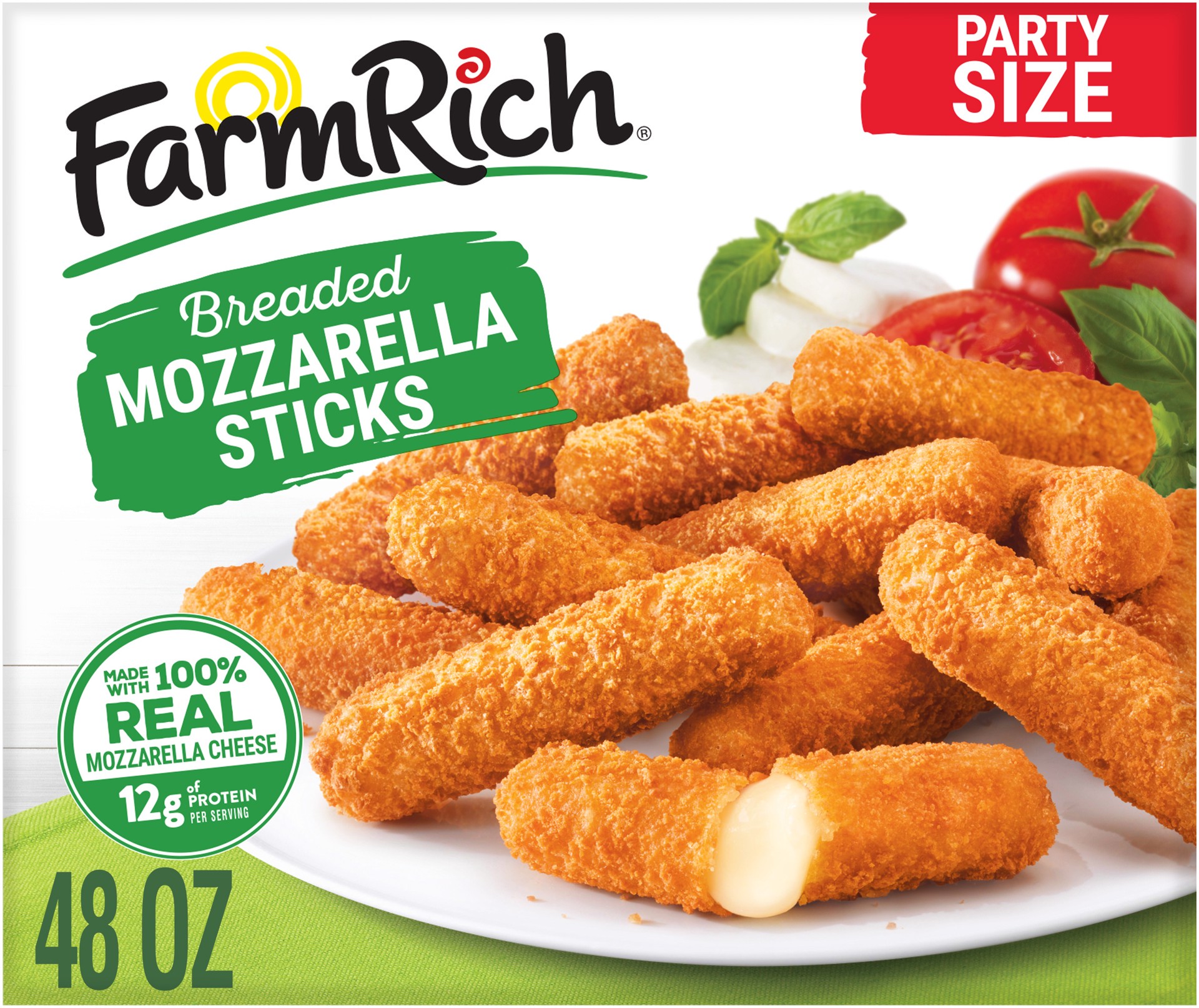 slide 1 of 3, Farm Rich Breaded Mozzarella Sticks, 1.36 kg