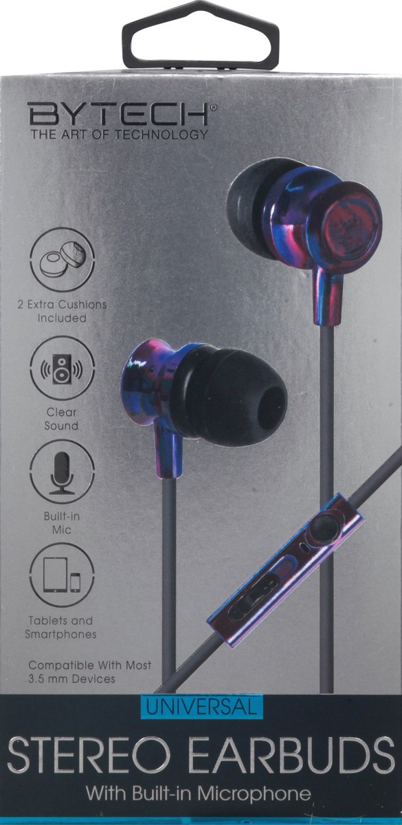 slide 3 of 12, Bytech Universal with Built-in Microphone Stereo Earbuds 1 ea, 1 ea