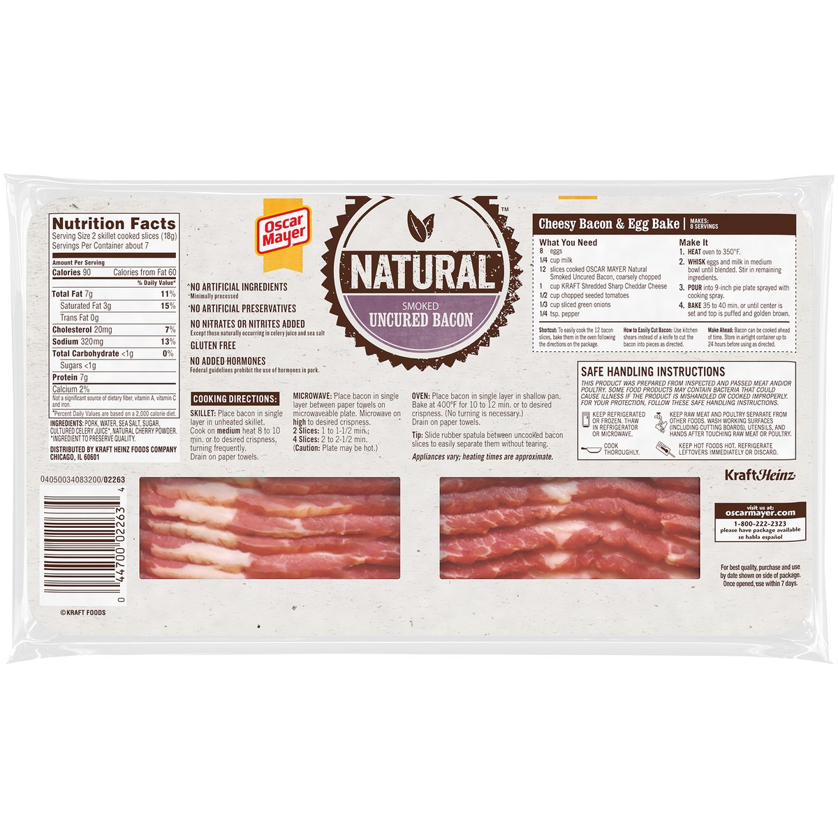slide 6 of 8, Oscar Mayer Natural Smoked Uncured Bacon, 12 oz Pack, 13-15 slices, 12 oz