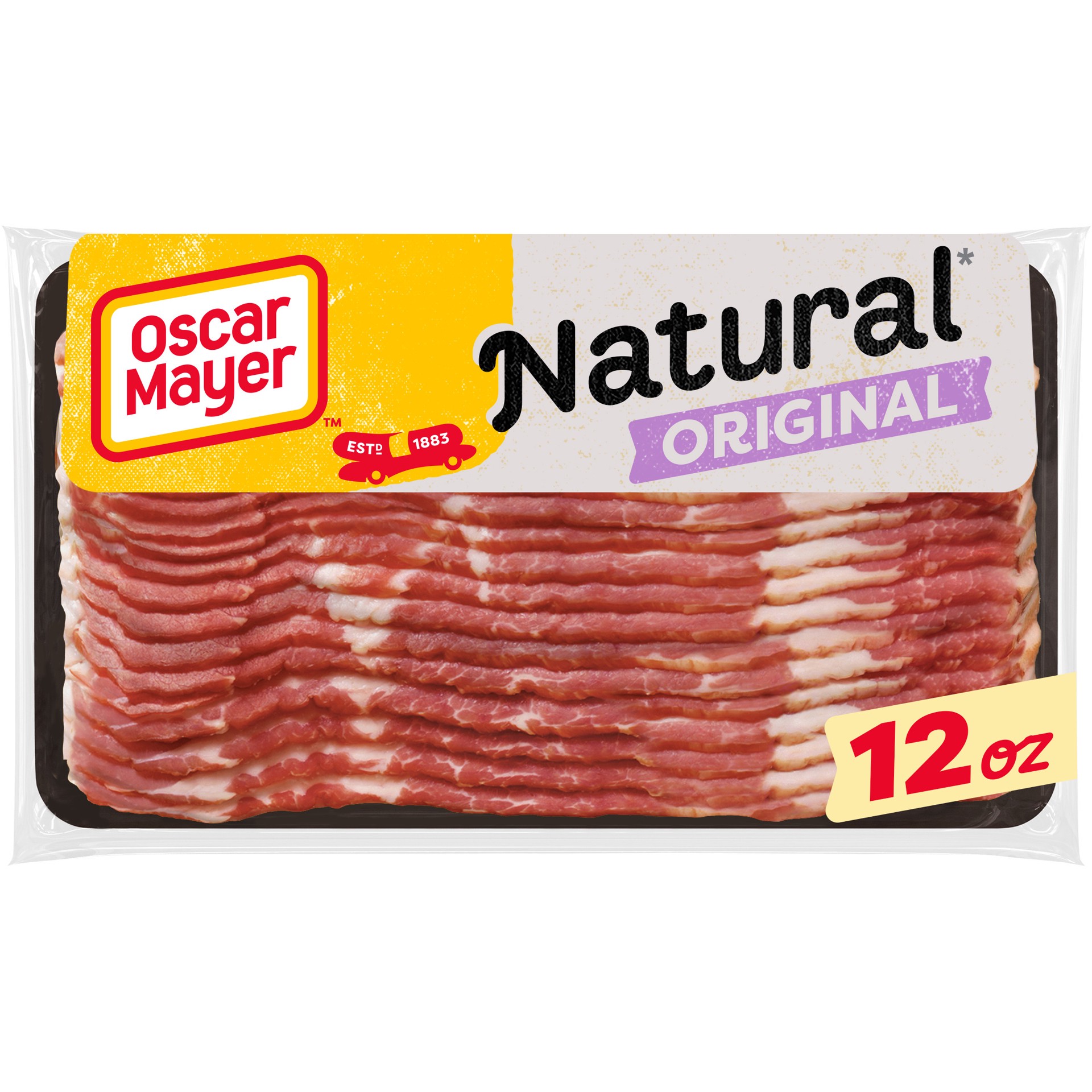 slide 1 of 8, Oscar Mayer Natural Smoked Uncured Bacon, 12 oz Pack, 13-15 slices, 12 oz