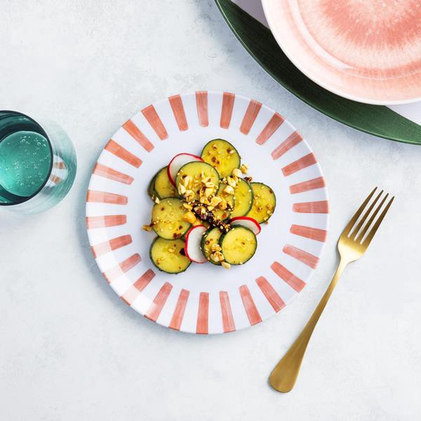 slide 1 of 1, Hy-Vee Seasons Striped Dessert Plate In Pink, 1 ct