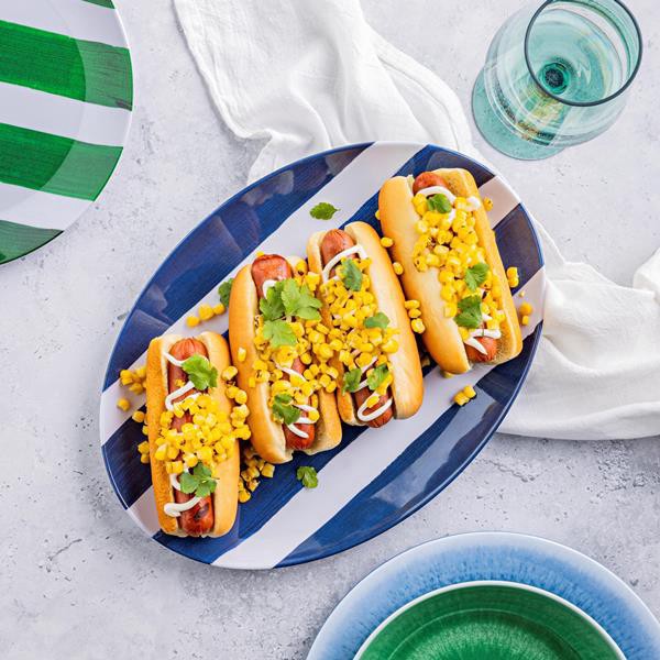 slide 1 of 1, Hy-Vee Seasons Striped Serving Platter In Blue, 1 ct