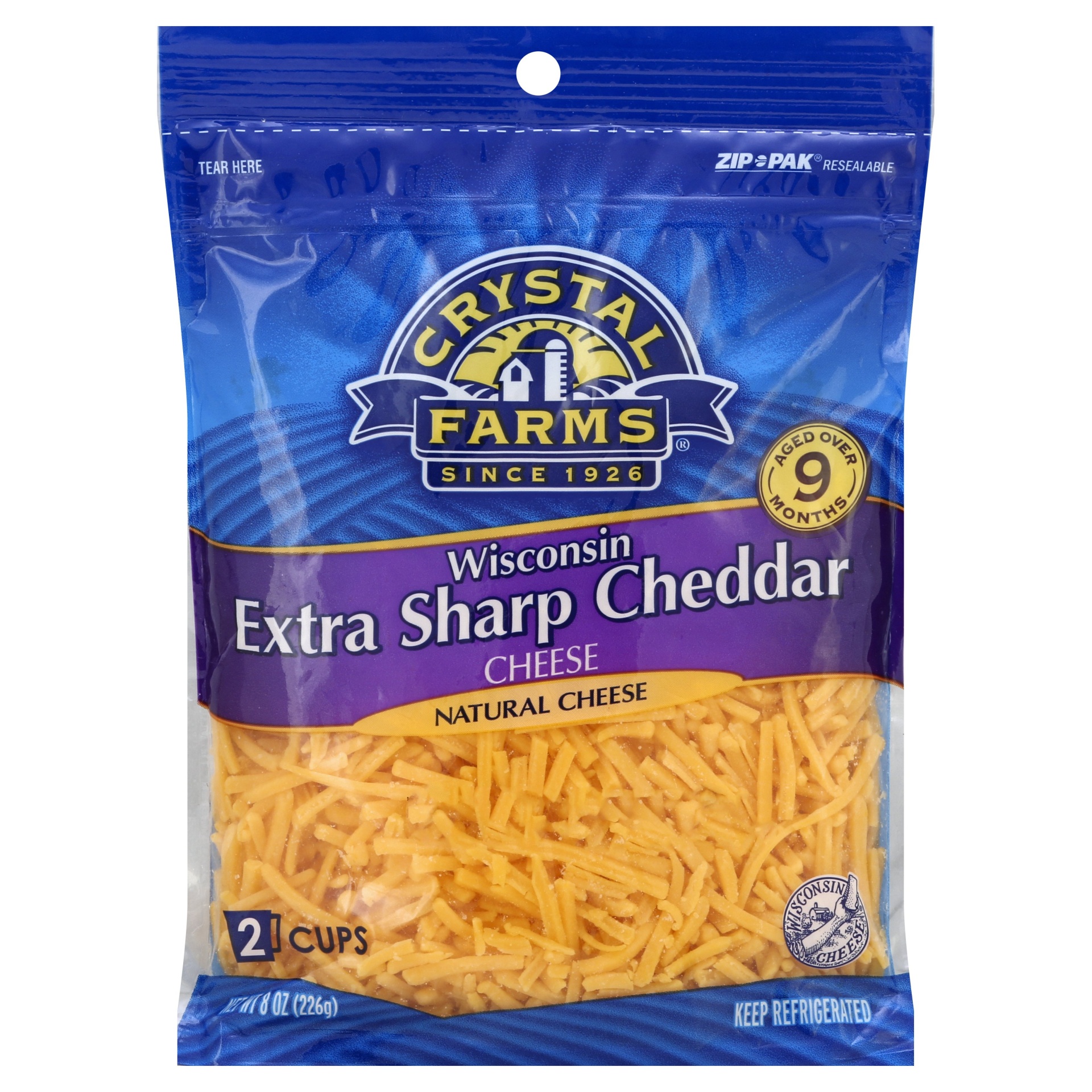 slide 1 of 1, Crystal Farms Wisconsin Extra Sharp Cheddar Shredded Cheese, 8 oz