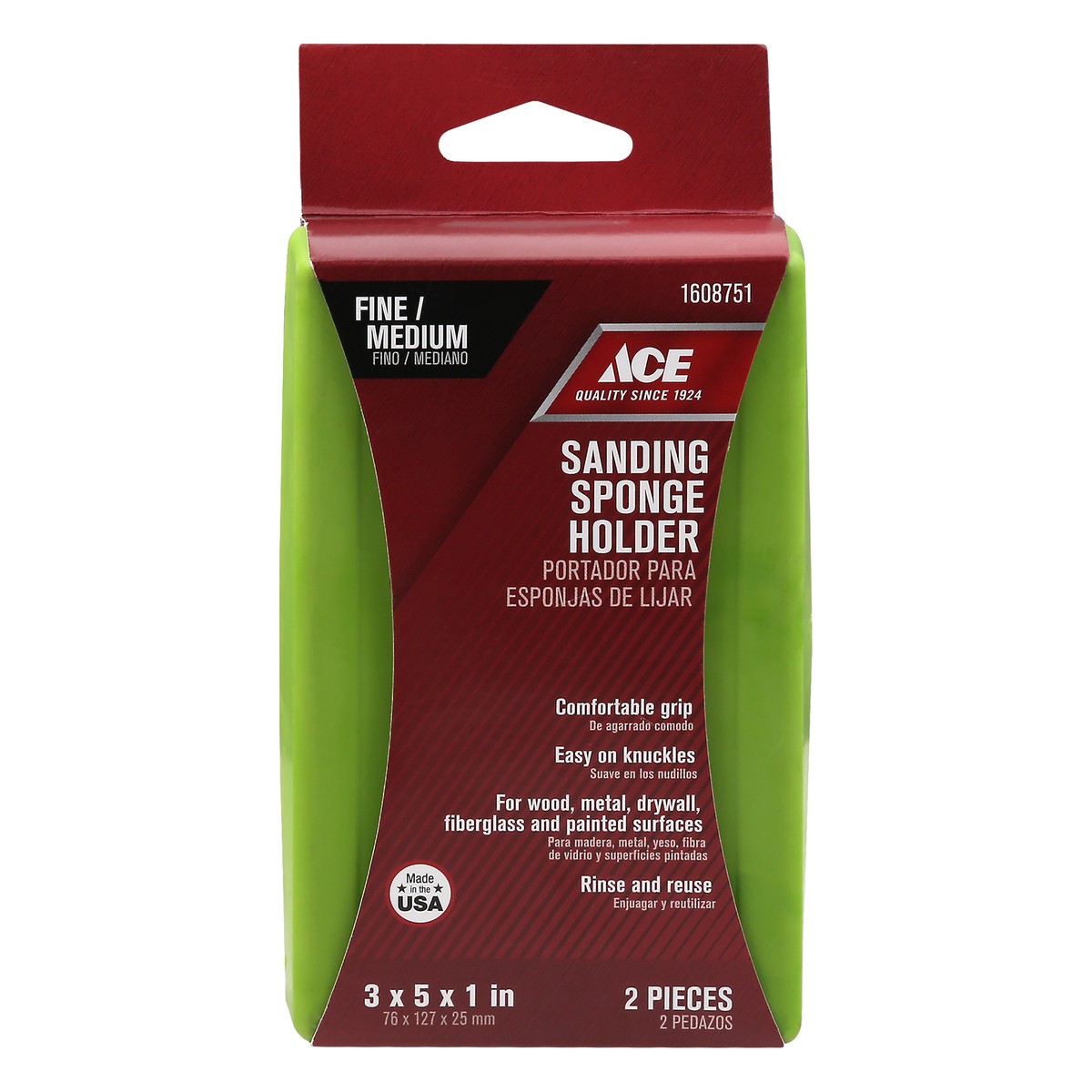 slide 2 of 10, ACE Fine/Medium Sanding Sponge Holder 2 ea, 2 ct