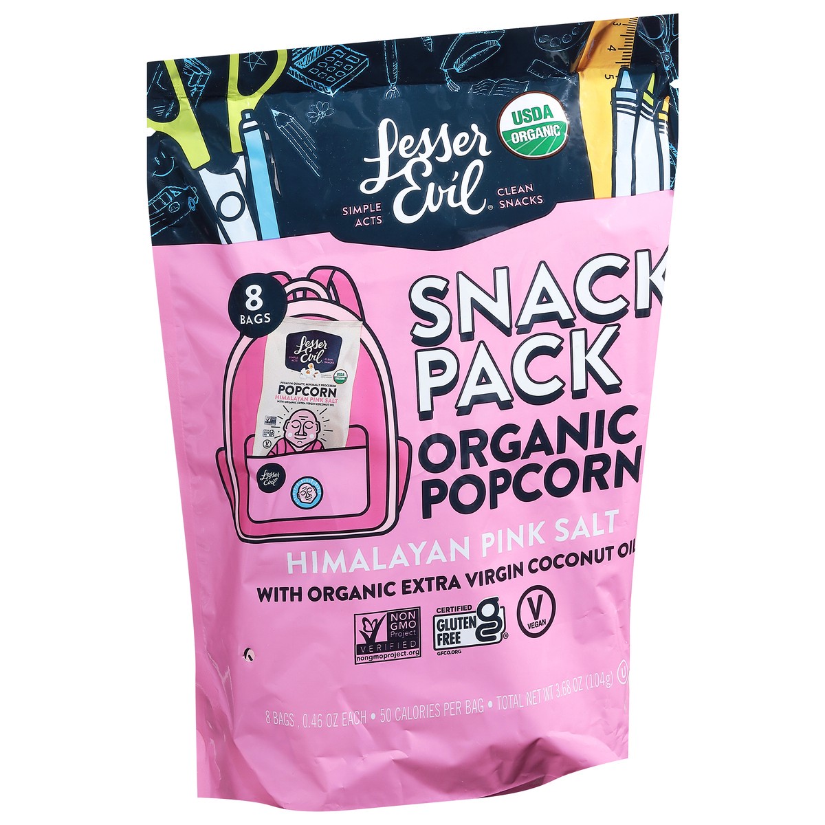 slide 7 of 9, LesserEvil Organic Himalayan Pink Salt Popcorn Snack Pack 8 ea, 8 ct