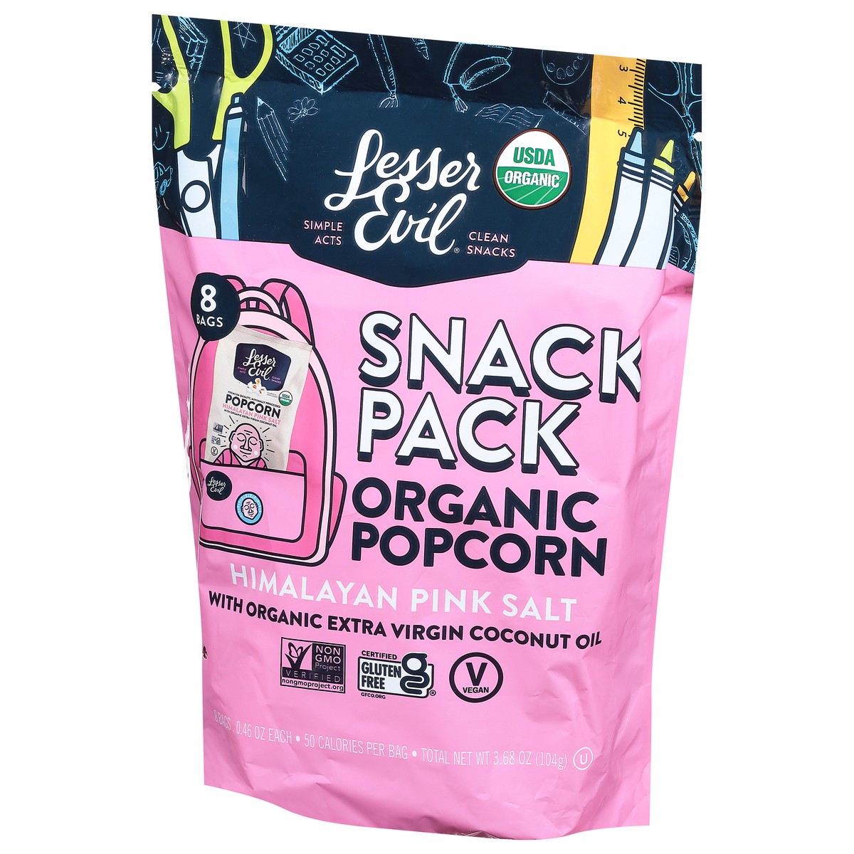 slide 9 of 9, LesserEvil Organic Himalayan Pink Salt Popcorn Snack Pack 8 ea, 8 ct