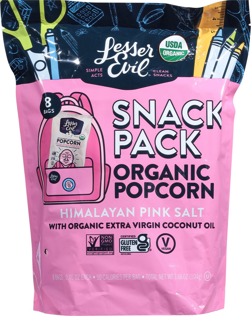 slide 3 of 9, LesserEvil Organic Himalayan Pink Salt Popcorn Snack Pack 8 ea, 8 ct