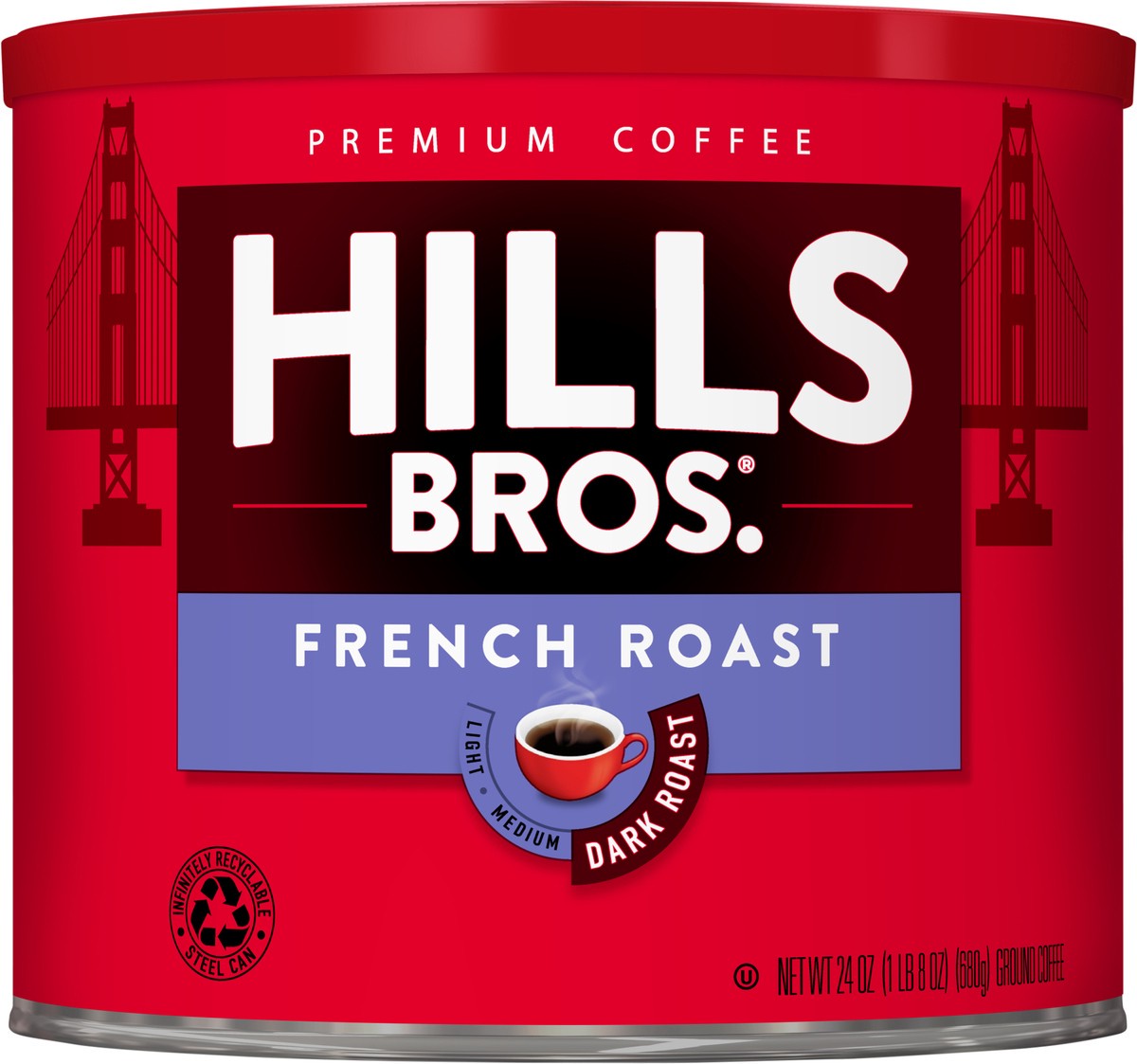 slide 3 of 7, Hills Bros. French Roast Dark Roaste Ground Coffee 24 oz. Can, 24 oz