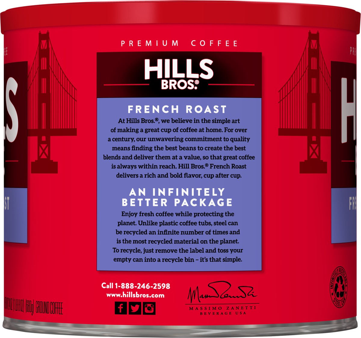 slide 5 of 7, Hills Bros. French Roast Dark Roaste Ground Coffee 24 oz. Can, 24 oz