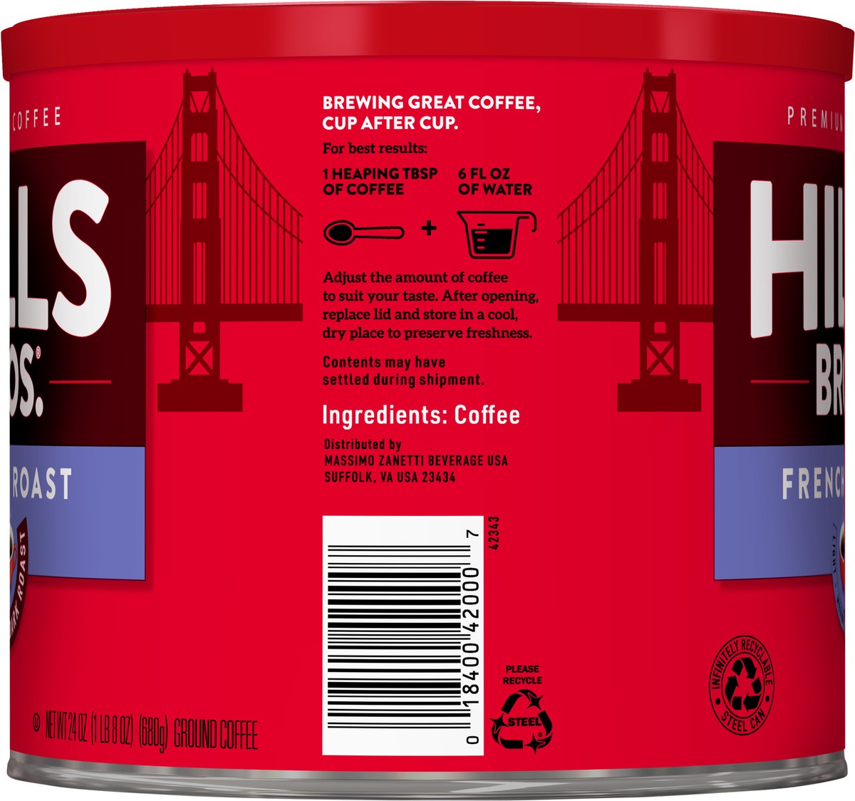 slide 7 of 7, Hills Bros. French Roast Dark Roaste Ground Coffee 24 oz. Can, 24 oz