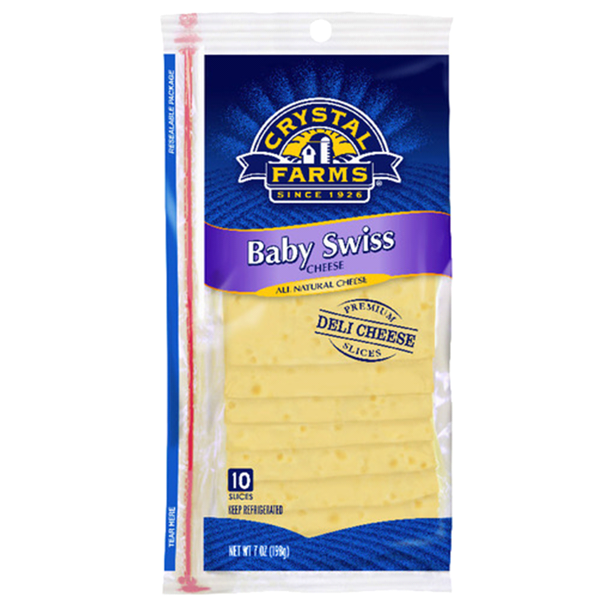 slide 1 of 1, Crystal Farms Baby Swiss Deli Cheese Slices, 7 oz