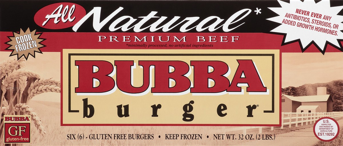 slide 1 of 10, BUBBA Burger Bubba Natural Beef Burgers - 32 OZ, 6 ct
