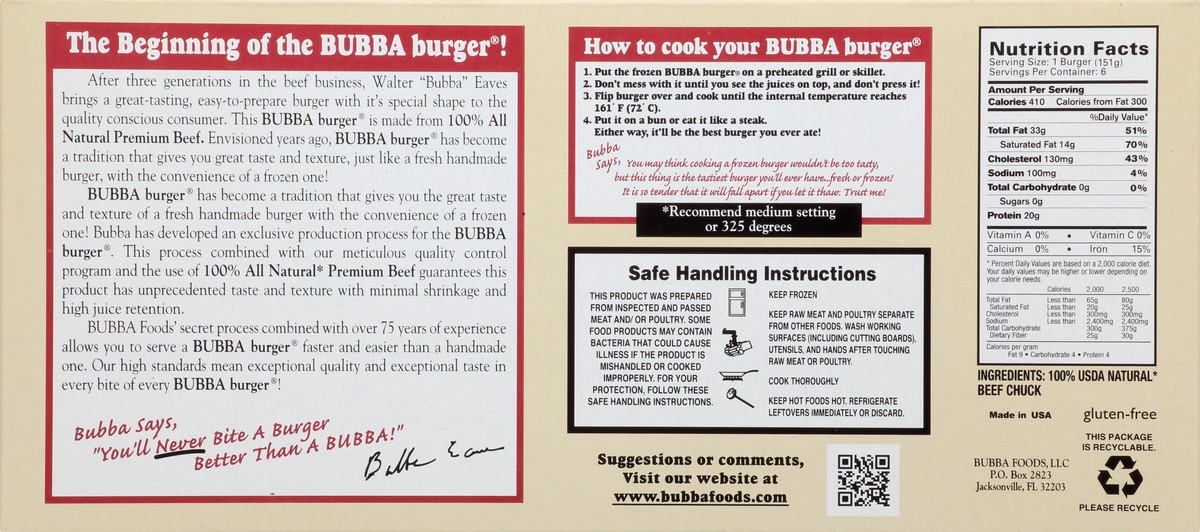 slide 3 of 10, BUBBA Burger Bubba Natural Beef Burgers - 32 OZ, 6 ct