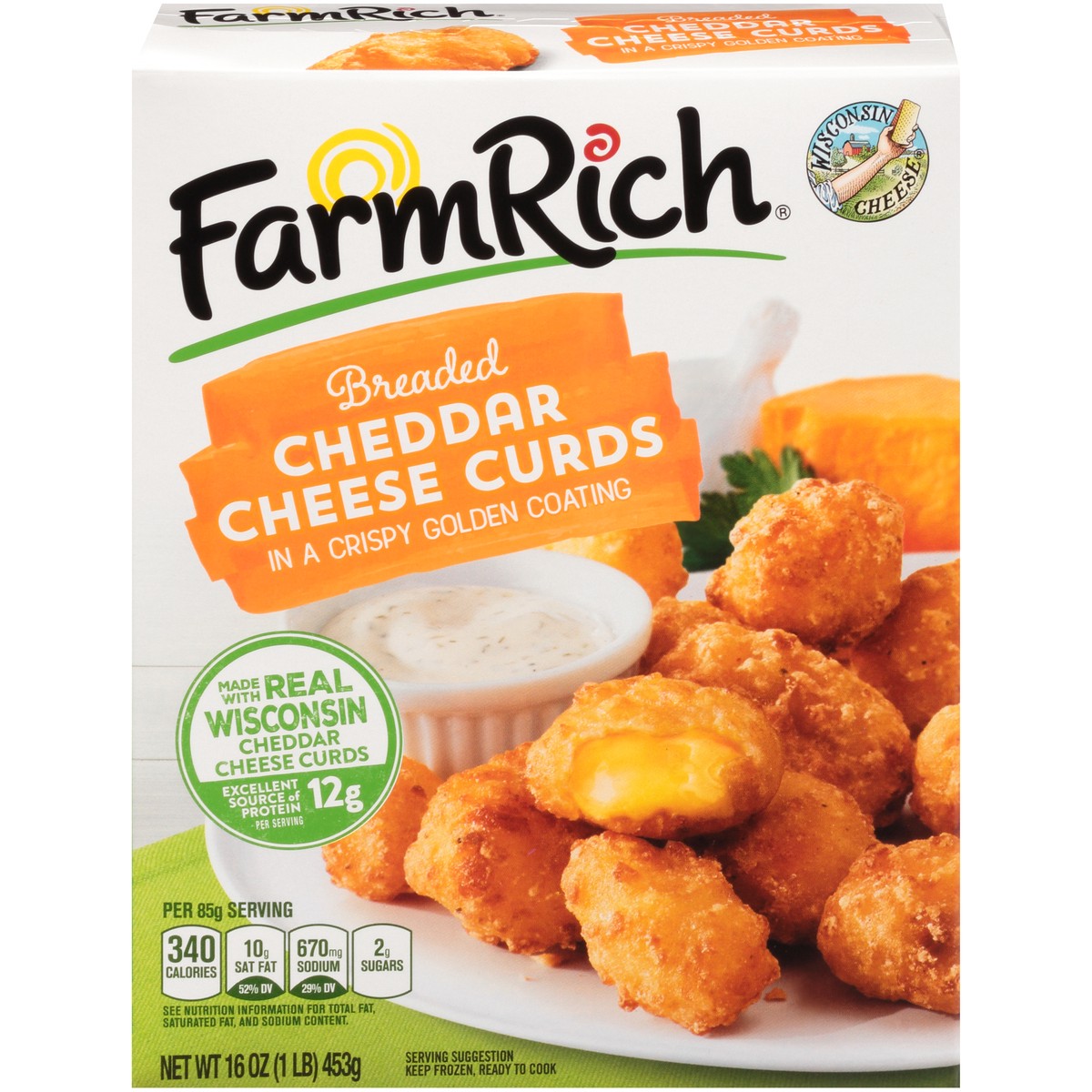 slide 2 of 13, Farm Rich Breaded Cheddar Cheese Curds 16 oz. Box, 16 oz