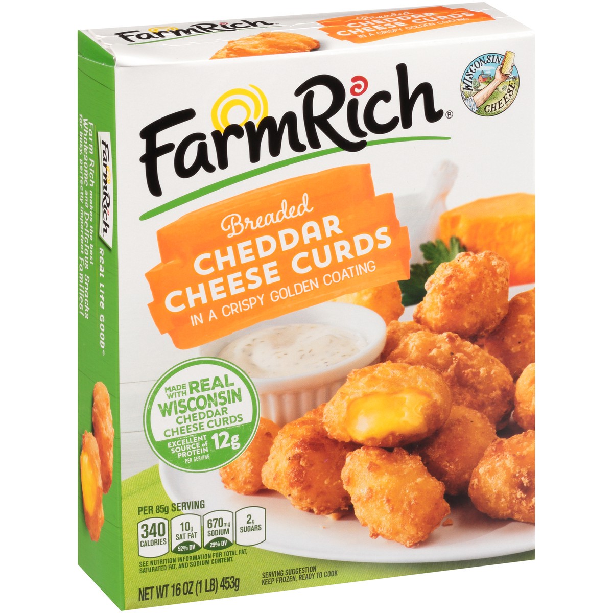 slide 10 of 13, Farm Rich Breaded Cheddar Cheese Curds 16 oz. Box, 16 oz