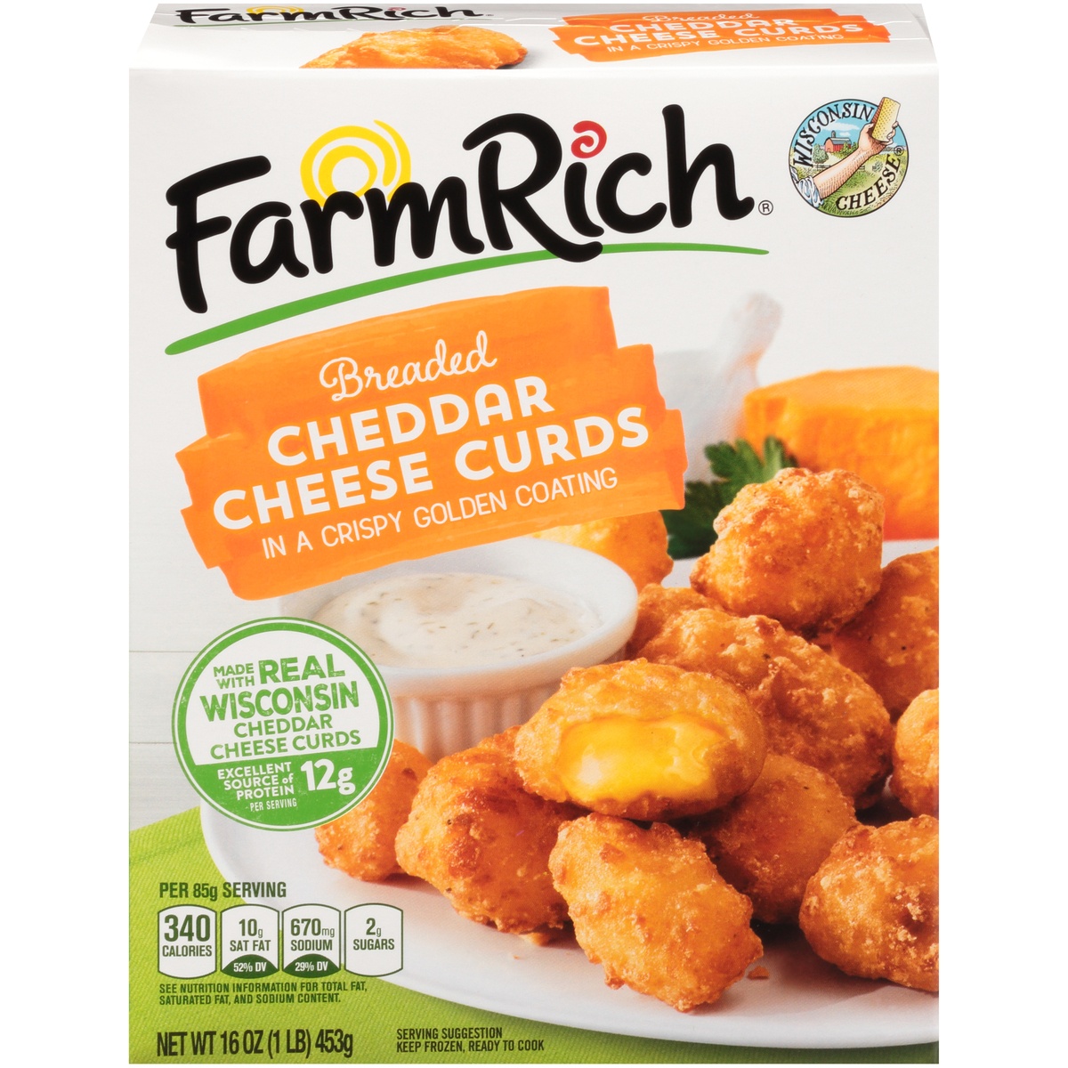 slide 1 of 8, Farm Rich Breaded Cheddar Cheese Curds, 16 oz