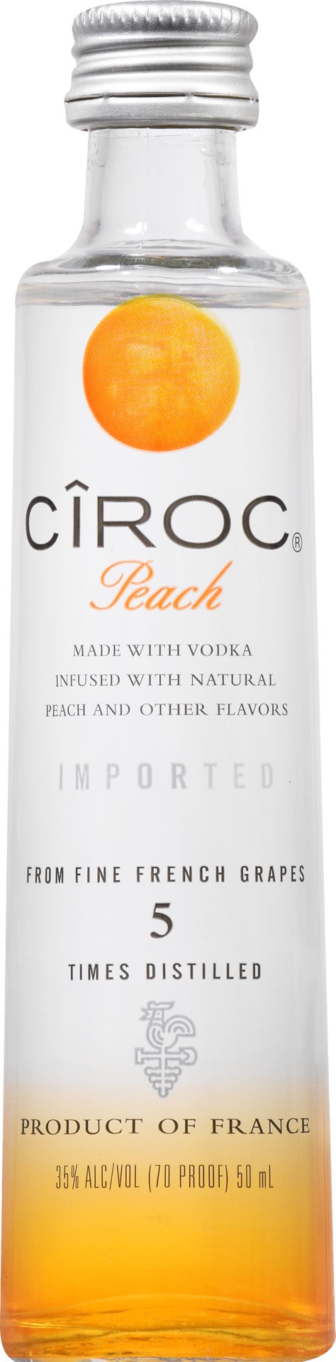 slide 1 of 3, CIROC Peach, 50 mL (Made with Vodka Infused with Natural Flavors), 50 ml