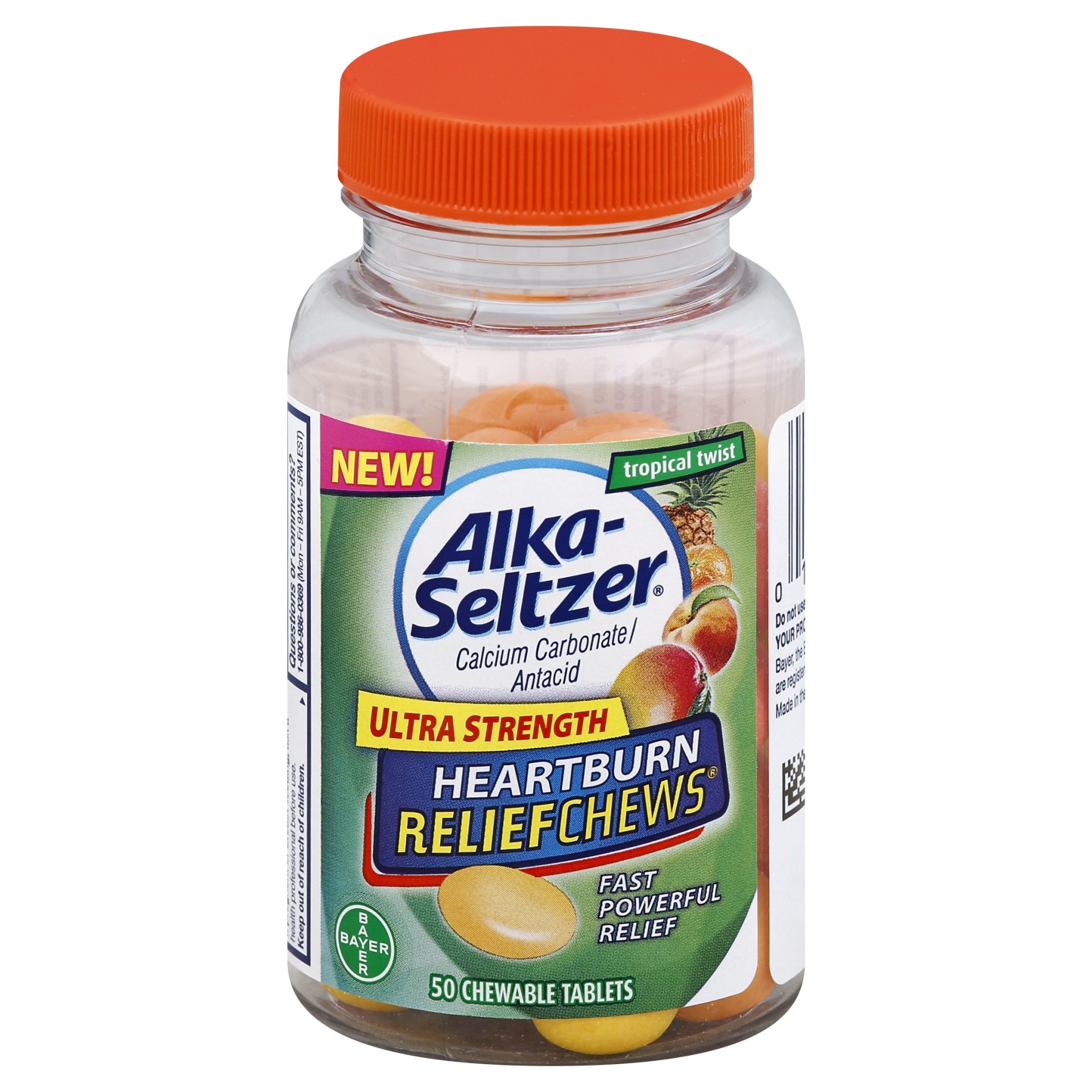 slide 1 of 3, Alka-Seltzer Ultra Strength Heartburn ReliefChews - Tropical Twist, 50 ct