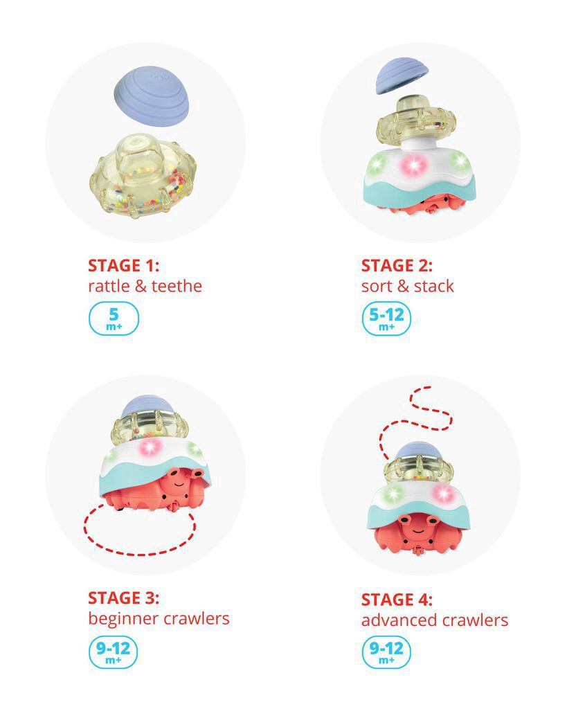 slide 5 of 7, Skiphop Baby Stack & Crawl 4-in-1 Crab Baby Crawl Toy Multi NS, 1 ct
